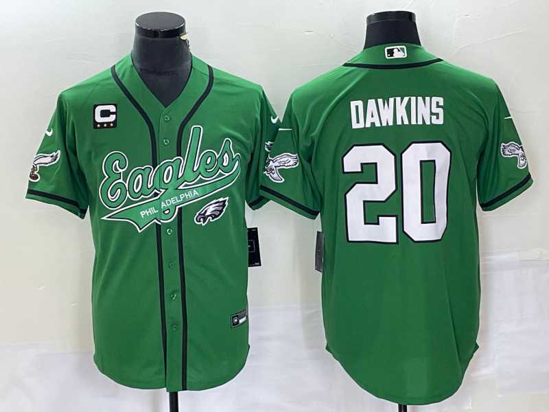 Men%27s Philadelphia Eagles #20 Brian Dawkins Green C Patch Cool Base Stitched Baseball Jersey->philadelphia eagles->NFL Jersey